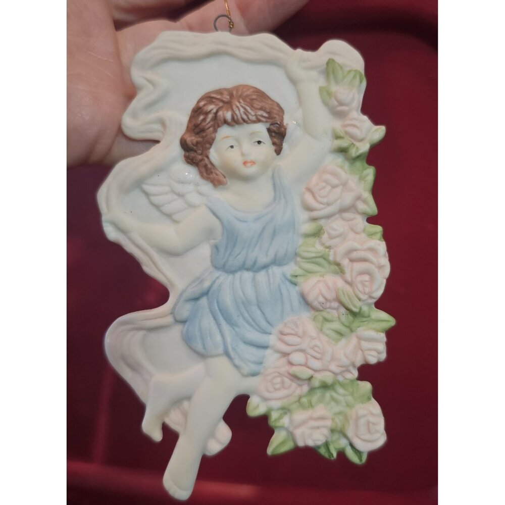 Porcelain‎ Angel Hand Painted Ornament 4" x 3"